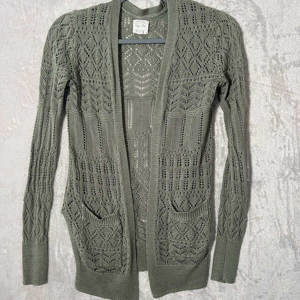 Hippie Rose Open Knit Open-front Cardigan Sweater Sz S Olive Green Boho Cottage - Picture 8 of 11